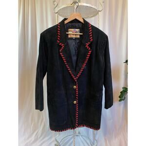 Atlantic Beach Jacket Longline Blazer Black Suede Red Whip Stitch Patch Pockets